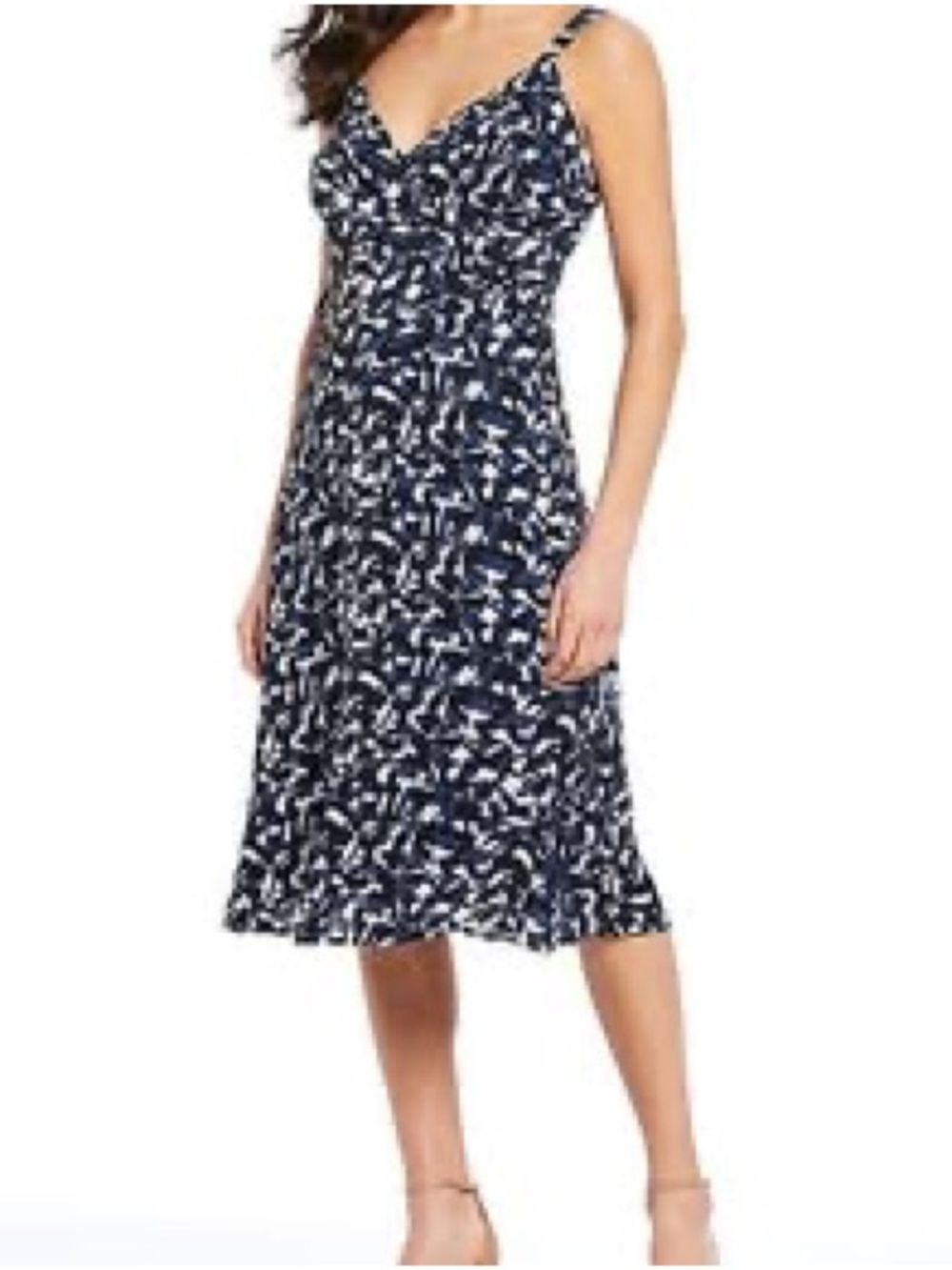 Donna Karan Navy and White Floral Midi Dress